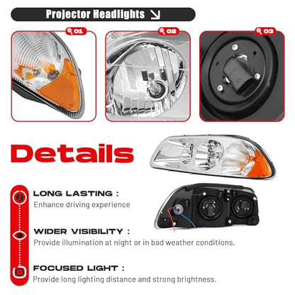 HECASA Halogen Headlight w/Bulbs Compatible with CX CXN CXU GU4 GU5 GU7 GU8 - color: Clear Lens+Chrome Housing, size: Left