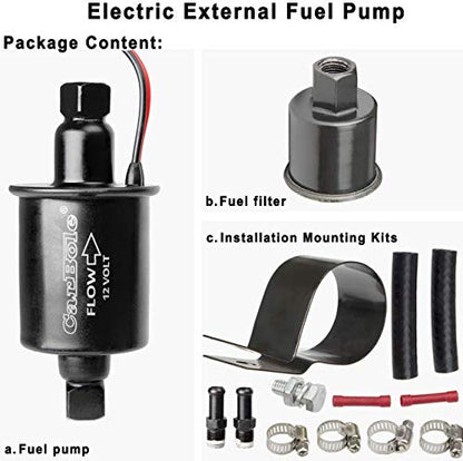 CarBole 12v Universal Electric Fuel Pump 5-9 PSI 30GPH Gasoline and Diesel Fuel Transfer Pump for Carburetor Engine E8012S E8016S EP12S FD0002 (Black)