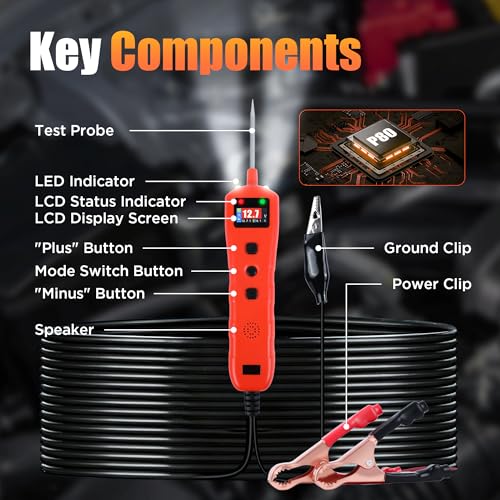 Power Circuit Probe Tester, 9V - 30V Automotive Circuit Tester, Test Light Automotive Power Fuse Tester, Voltage Tester 0.3V-70V for Continuity Test Resistance Test