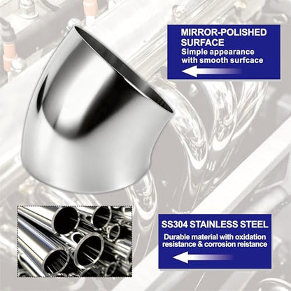 2 Pack 3.5" 45° Stainless Steel Elbow Mandrel Bend Elbow 3.5 inch 304 Stainless Elbow Exhaust Tubing for Car Modified Exhaust Elbow Pipe, Stair Handrail, Thickness 16GA/.065" Wall - size: 3.5" 45° (2 Pack)