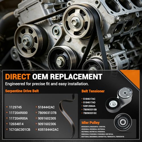 Tecoom Vehicle Serpentine Belt Tensioner Idler Pulley Set Fit for Dodge Journey 13-19, Avenger 13-14, Grand Caravan 11-16, for Chrysler Town & Country 11-16, 200 12-14, Ram C/V 12-15 3.6L 90K39282D - size: 90K-39282D
