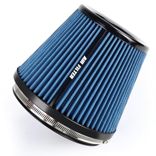 6" 152mm Inlet Cold Air Intake Filter High Flow Honeycomb Top Replacement Clamp-On Air Filter High Performance Washable Cone Filter 170mm Tall Blue - color: Blue