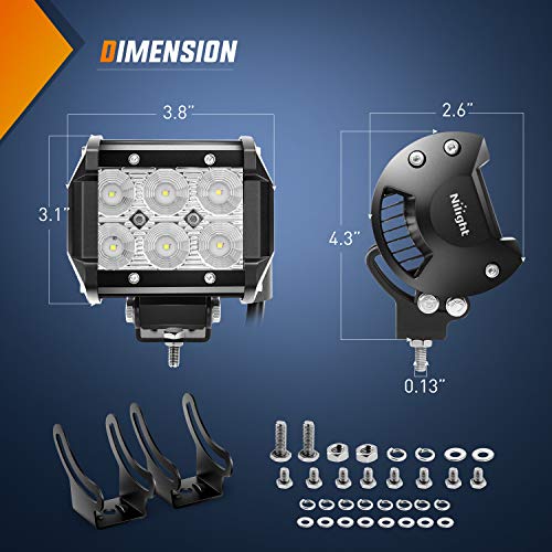 Nilight Led Pods 2Pcs 18W 1260LM Flood Off Road Lights Super Bright Driving Work Fog Lamps for Trucks Pickup Golf Cart SUV ATV UTV 4x4 Van Camper Boat - color: 2Pcs 18W LED Flood Light