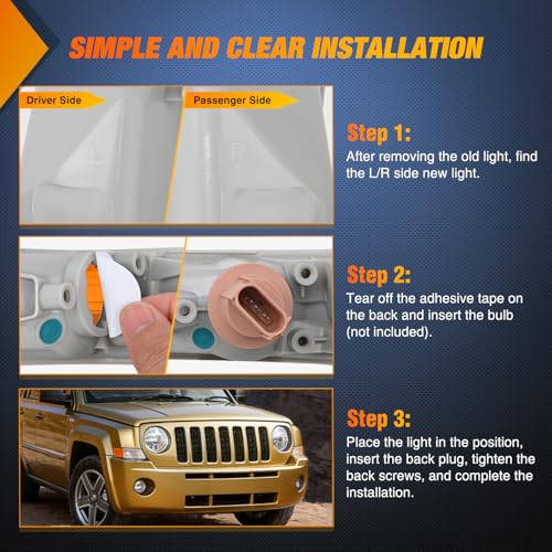 Nilight Front Turn Signals Light Clear Amber Len For 2007-2017 Jeep Patriot - color: Jeep Patriot Signals Light