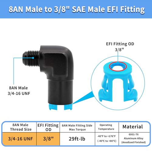 2 PCS MONOKING 8AN Male to 3/8" Female EFI Quick Connect Fitting 90 degree Push-On Adapter Connector Aluminum - size: 8AN to 3/8 NPT
