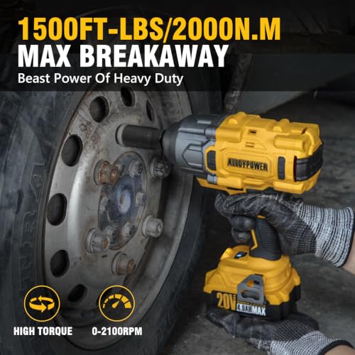 1500 FT-LBS(2000N.M) Cordless Impact Wrench, 1/2" High Torque - size: 1500Ft-lbs /1x Battery