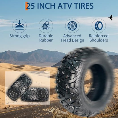GarveeTech Set of 2 ATV UTV All-Terrain Tires 25x8-12, 6PR Tubeless Heavy Duty Off-Road Tires for Mud & Sand, Durable Off-Road Performance & High Load Capacity - size: AT25X8-12, style: Pattern 110