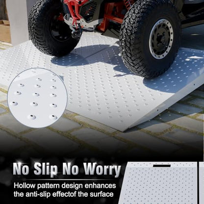 TOCRETOARE Shed Ramp, Heavy-Duty Loading Ramps for Lawn Mower, 29" L x 24" W Curb Ramp with Anti-Slip Punch Plate, 1500 lbs Capacity (29" L x 24" W) - size: 29" L x 24" W