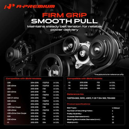 A-Premium Belt Tensioner Assembly with Pulley Compatible with BMW