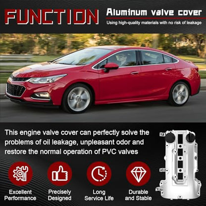 Upgraded Aluminum Engine Valve Cover with Gasket, Compatible with Chevy Cruze 2011-2016,Sonic 2012-2020,Trax 2013-2021,Volt 2011-2015&Buick Encore 2013-2021&Cadillac ELR 2014-2016, Replace# 55573746