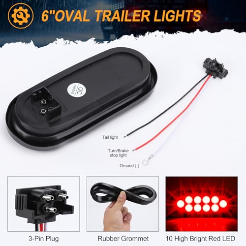 6-Inch Oval Red LED Trailer Tail Lights 2PCS, 10 LEDs Stop Turn Tail Brake Lights, DOT Certified, IP67 Waterproof Surface Mount, for Truck RV Boat Trailer - color: 01-2PCS RED
