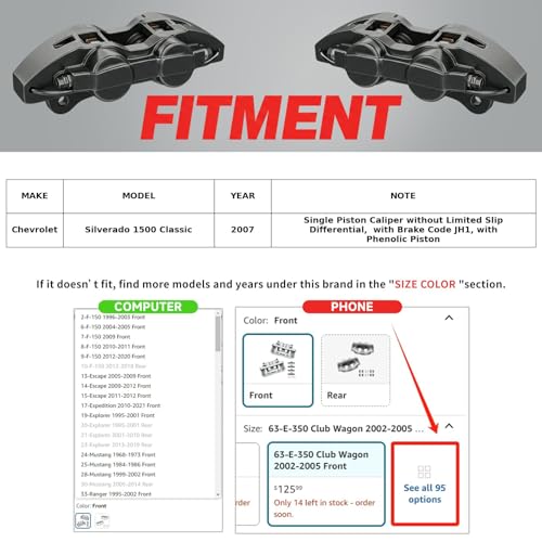 MOTOREVO Rear Brake Caliper Compatible with Silverado 1500 Classic 2007 - color: Rear, size: 9-Silverado 1500 Classic 2007 Rear