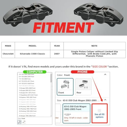 MOTOREVO Rear Brake Caliper Compatible with Silverado 1500 Classic 2007 - color: Rear, size: 9-Silverado 1500 Classic 2007 Rear