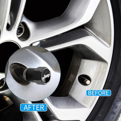 Tire Valve Stem Caps for Jeep Metal Car Wheel Air caps Auto Valve Stem Caps Accessories 4 Pack Black - color: Black-04