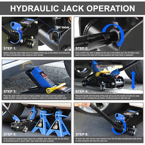 DNA Motoring 2 Ton Car Jack and Stands Kit Blue - color: Blue