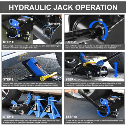 DNA Motoring 2 Ton Car Jack and Stands Kit Blue - color: Blue