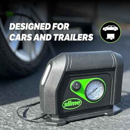 Slime 40050 Tire Inflator, Portable Car Air Compressor, with Analog 100 psi Dial Gauge, Long Hose and LED Light, 12V, 8 min Inflation - style: Analog Tire Inflator