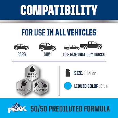 PEAK OET Extended Life Blue 50/50 Prediluted Antifreeze/Coolant for Asian Vehicles, 1 Gal. - size: 50/50
