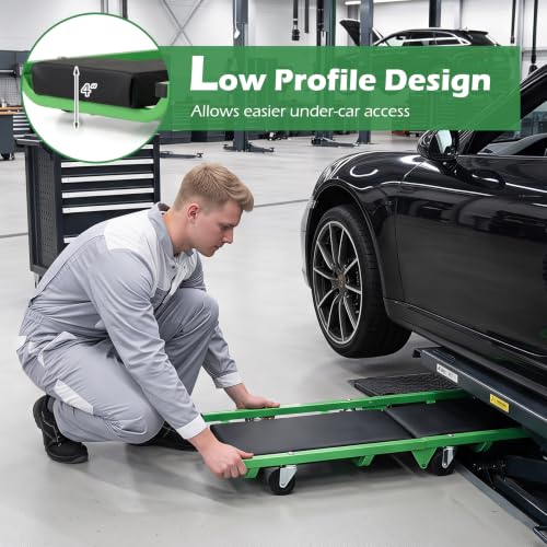 Goplus Foldable Mechanic Creeper with 360° Swivel Wheels, - color: Green, size: 36"