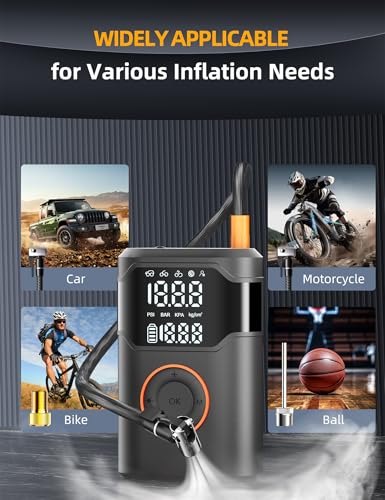 Tire Inflator Portable Air Compressor-150PSI Tire Air Pump, 5X Faster with Digital Gauge, Auto-Off & LED Light, Air Pump for Car Tires, Motorcycle, Bike, Balls & More, Car Gifts for Men Women