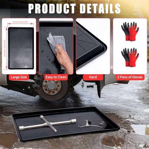 Wfurite Extra Large Oil Drip Pan for Car, 3-Pack with 2 Pairs Gloves