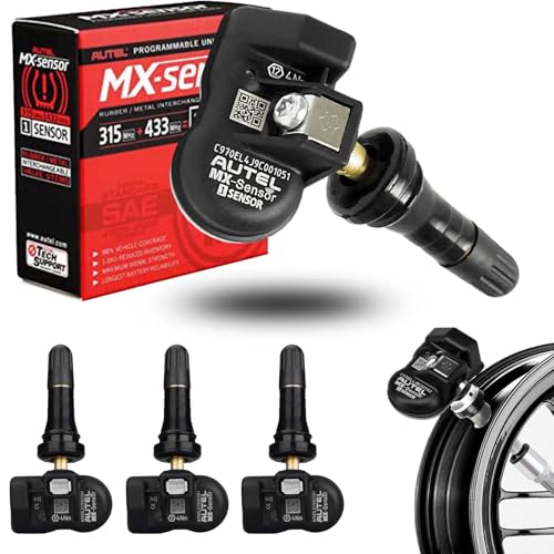 Autel TPMS Sensors Set of 4 Programmable MX Sensor for Tire Pressure Dual Frequency 315MHz/433MHz Autel Sensor Rubber Stem Programmable by TS508 TS408 TS508WF TS608 MS906TS ITS600 MS906PRO-TS - size: Sensor Rubber 4 pcs
