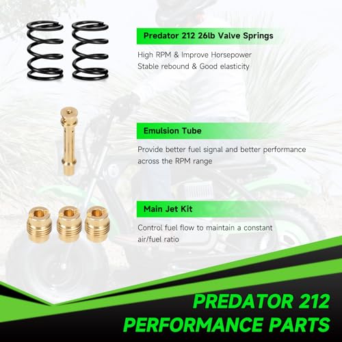 212cc Exhaust Pipe Kit Compatible with Predator 212 196cc 224cc Coleman Mini Bike CT200U CT200U-EX BT200X KT196 Go Kart Baja Warrior GX160 GX200 OHV Clone Engine Parts w/Valve Springs (Black) - color: Black