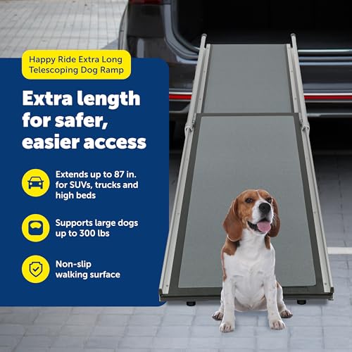 PetSafe Happy Ride Extra Long Telescoping Dog Ramp, Portable Pet Ramp for Cars, Trucks & SUVs with Adjustable Sizing - size: X-Large