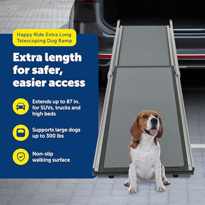 PetSafe Happy Ride Extra Long Telescoping Dog Ramp, Portable Pet Ramp for Cars, Trucks & SUVs with Adjustable Sizing - size: X-Large