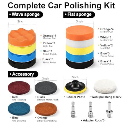 3 Inch 38 PCS Buffing Polishing Pads, Car Foam Sponge Drill Attachment - color: 3 Inch 38 Pieces