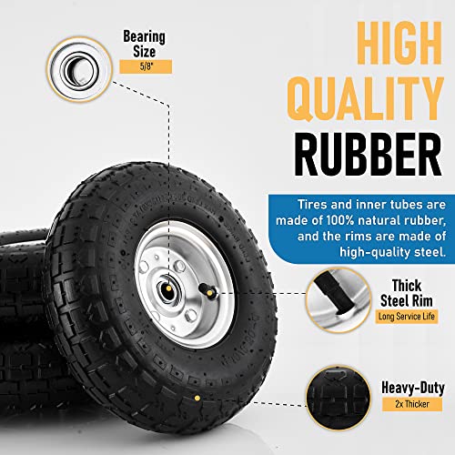 10-Inch Replacement Tire and Wheel 4.10/3.50-4" - 10” Pneumatic Utility Tires for Cart, Dolly, Hand Truck, Generator, Lawnmower, Garden Wagon with 5/8” Axle Bore Hole - Double Sealed Bearings (4 pack)