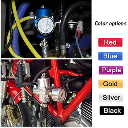 BARTOO Adjustable Fuel Pressure Regulator Kit with 0-140 PSI Gauge, Red - color: Red