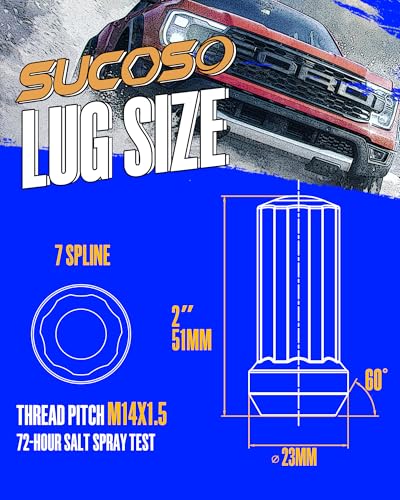 SUCOSO M14x1.5 Lug Nuts,32pcs 14x1.5 Chrome Wheel Nuts with Socket Key - color: Silver