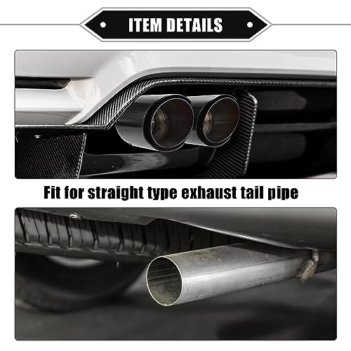 Car Dual Exhaust Tip Tail Pipe, 2.4 Inch Inlet 7.09 Inch Outlet 9.84 Inch Length Universal for Rear Muffler Tip Stainless Steel Carbon Fiber Pattern Black - color: Silver Tone