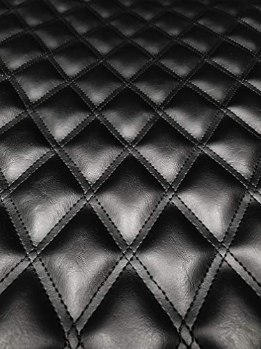 Vinyl Quilted Foam Fabric with 3/8" Foam Backing Upholstery / 52" Wide/Sold by The Yard/FABRIC EMPIRE (Marine Grade Black, Double Stitched Diamond 2" x 3") - color: Marine Grade Black, size: Double Stitch Diamond