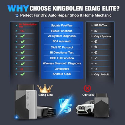 Ediag Elite KINGBOLEN Bluetooth OBD2 Scanner, Lifetime NO Cost Update
