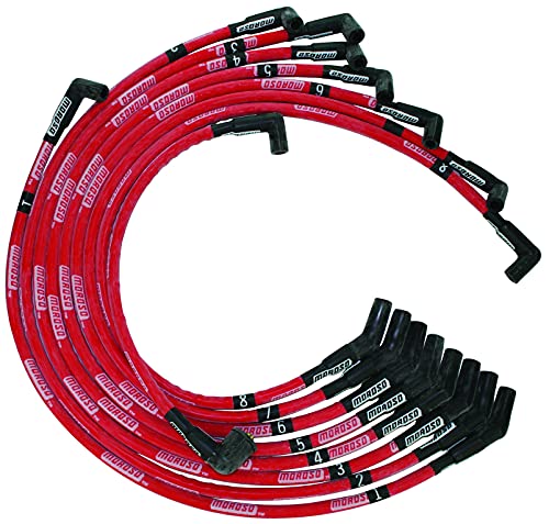 Moroso 52574 Ultra Series Red Sleeved Spark Plug Wires, Ford 351C/390/429/460, 135 Degree Plug Ends, HEI Distributor