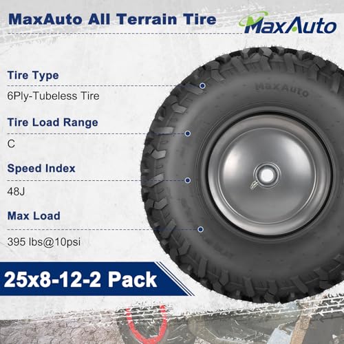 MaxAuto Set of 2 AT25x8-12 ATV UTV Mud Sand Tires,25x8x12 All-Terrain Off-Road Front Tires,6 PR, Tubeless - size: 25x8-12 Front