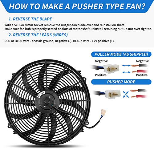 MONOKING 2PCS 16" 16 inch Electric Radiator Fan Universal High Performance Reversible 16inch Electric Engine Radiator Cooling Fans with Mounting Kit 2500 CFM 12 Volts 10 Amps 120 Watts, Black - size: 16 Inch-2PCS