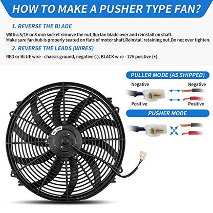 MONOKING 2PCS 16" 16 inch Electric Radiator Fan Universal High Performance Reversible 16inch Electric Engine Radiator Cooling Fans with Mounting Kit 2500 CFM 12 Volts 10 Amps 120 Watts, Black - size: 16 Inch-2PCS