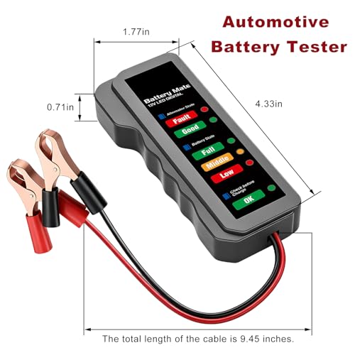 12V Car Battery and Alternator Tester, Digital Batteries Load Tester with LED Indicator & Alligator Clips, Easy to Use Analyzer to Check Alternator & Battery Charging System