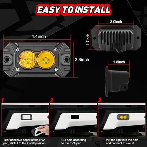 Flush Mount Pod Lights Yellow LED Driving Fog Light Offroad - color: Yellow Flush