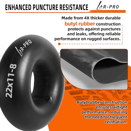 AR-PRO 22x11-8, 21x11-8 Inner Tubes with TR13 Straight Valve Stems for ATV, Lawn Tractor, Garden Trailer, Golf Cart, Snow Blowers, and More - Made from Durable Butyl Rubber (2-Pack) - size: 22x11-8,TR-13