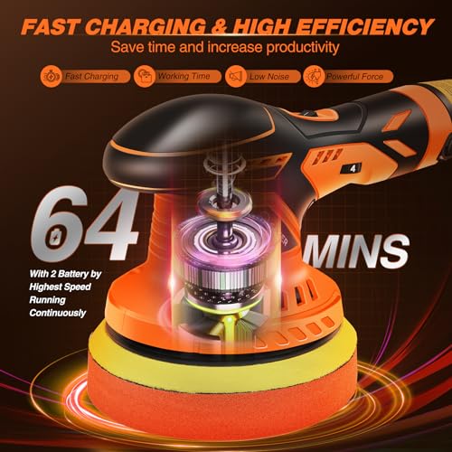 Saker Cordless Buffer Polisher, 6 Inch Fast Charging Portable Car Polishing Kit with 2PCS 12V 2000mAh Batteries, Polisher for Car Detailing Polishing Waxing (Orange, Buffer Polisher+2 Batteries+1 Bag) - size: Buffer Polisher+2 Batteries+1 Bag