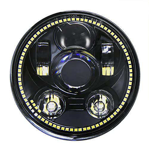 Wisamic 5-3/4 5.75" LED Motorcycle Headlight with Halo DRL Compatible with Harley Davidson Dyna Street Bob Super Wide Glide Low Rider Night Rod Train Softail Deuce Custom Sportster Iron 883 -Black - color: Black