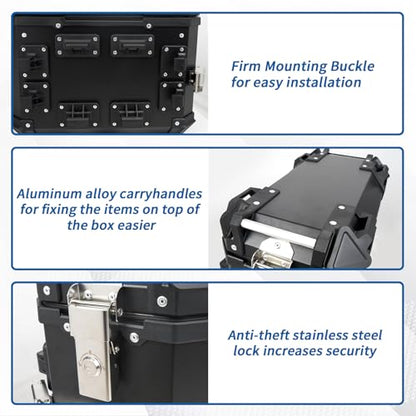 Pair Universal Motorcycle Side Case,36L Motorbike Hard Side Saddlebag Box Trunk Tour Storage Carrier with Support Racks Security Lock and Handle for Helmet Luggage Left and Right Black Aluminum