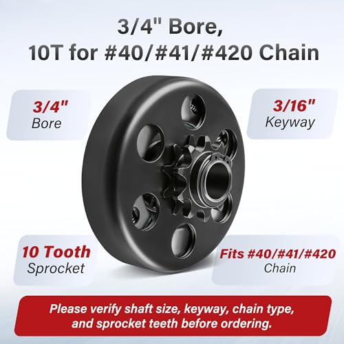 LotFancy Go Kart Clutch 3/4 Bore 10T for #40/#41/#420 Chain, Predator 212 Centrifugal Clutch 10 Tooth for Minibike, Fun Kart, and Compatible 2-6.5 HP Engines - size: 3/4" Bore 10T