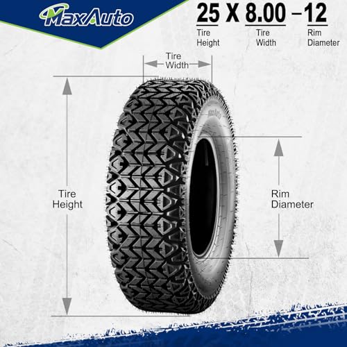 MaxAuto 25x8-12 Hilly Lawn ATV Tires, 25x8x12 Mud Sand Off-Road Tire, 17MM Deep Tread, 6PR Tubeless, 2 Pack - size: 25x8.00-12