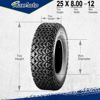 MaxAuto 25x8-12 Hilly Lawn ATV Tires, 25x8x12 Mud Sand Off-Road Tire, 17MM Deep Tread, 6PR Tubeless, 2 Pack - size: 25x8.00-12