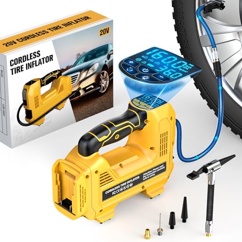 LIVOWALNY 160PSI Cordless Tire Inflator Air Compressor Compatible with Dewalt 20V Battery, Portable Handheld Air Pump with Digital Pressure Gauge for Cars Motorcycles Bikes Sport Balls (Tool Only) - size: 160PSI Compatible With Dewalt 20V Battery